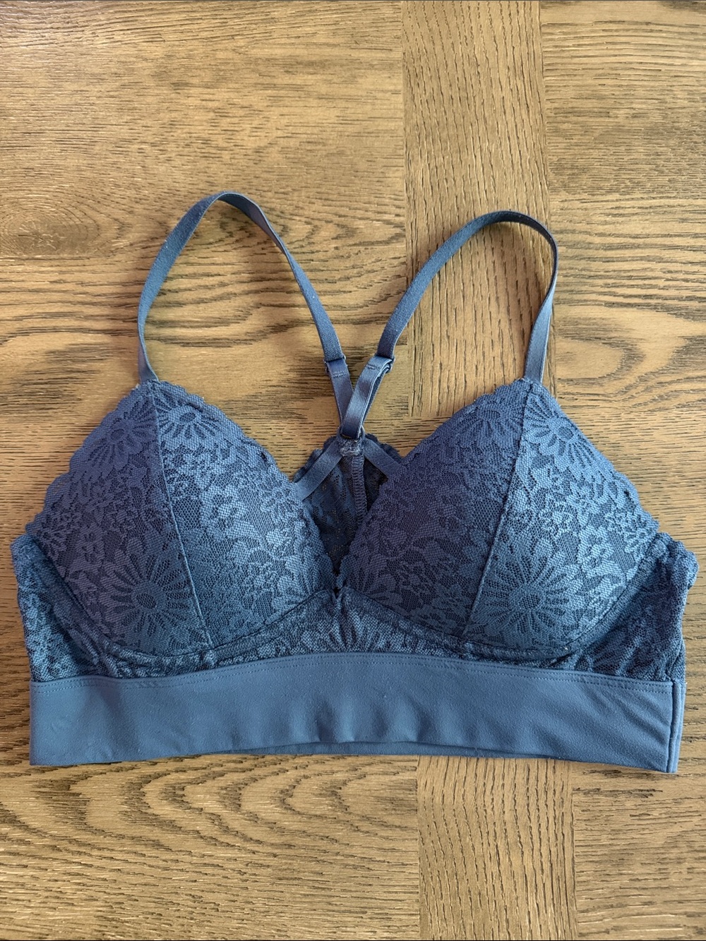 PINK Victoria's Secret Light Padding Dusty Blue Floral Lace Bralette